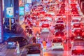 Bangkok, Thailand - January 30, 2017: View of Traffic jam at night in Sathorn Road, Sathorn district, Bangkok, Thailand. Royalty Free Stock Photo