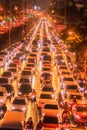 Bangkok, Thailand - January 30, 2017: View of Traffic jam at night in Sathorn Road, Sathorn district, Bangkok, Thailand. Royalty Free Stock Photo