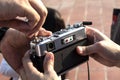 Bangkok,Thailand-Januaryt 02,2020: Tourists wearing film, cameras used in photography