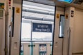 Bangkok, Thailand - 30 Jul 2020, The door open from inside the BTS Bangkok Mass Transit System platform train and the Banner