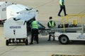 Bangkok, Thailand on July 9, 2023. Loading process into the Unit Load Device of AOTGA at Don mueang International Airport