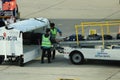 Bangkok, Thailand on July 9, 2023. Loading process into the Unit Load Device of AOTGA at Don mueang International Airport Royalty Free Stock Photo