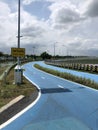 Bangkok, Thailand, the blue Skylane cycling path near the airport