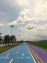 Bangkok, Thailand, the blue Skylane cycling path near the airport