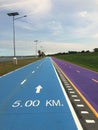 Bangkok, Thailand, the blue Skylane cycling path near the airport