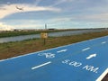 Bangkok, Thailand, the blue Skylane cycling path near the airport