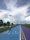 Bangkok, Thailand, the blue Skylane cycling path near the airport