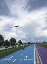 Bangkok, Thailand, the blue Skylane cycling path near the airport