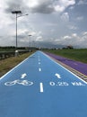 Bangkok, Thailand, the blue Skylane cycling path near the airport