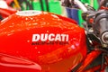 BANGKOK THAILAND :- JULY 16,2020 :- Closeup - Logo DUCATI Red Motorcycle Ducati Monster at Exhibition BANGKOK