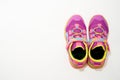 Bangkok,Thailand,July 2,2021-color kid sneakers shoes on floor top view soft focus with copy space