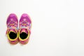 Bangkok,Thailand,July 2,2021-color kid sneakers shoes on floor top view soft focus with copy space