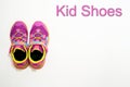 Bangkok,Thailand,July 2,2021-color kid sneakers shoes on floor top view soft focus with copy space