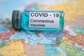 Bangkok, Thailand - July 1, 2021, Coronavirus Covid-19 vaccine on Africa map, development medical for doctor use to treat Royalty Free Stock Photo