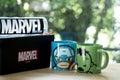 Bangkok, Thailand - July 6, 2019 : Cup ceramic of Avengers in Miniso shop, products of Avengers sell in Thailand at 6 July 2019
