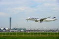 Finnair airplane landing to runways at suvarnabhumi international airport in Bangkok ,Thailand.