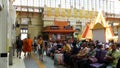 BANGKOK, THAILAND - 11 JULY, 2019: Hua Lamphong railroad station, state railway transport infrastructure SRT. Buddhist holy Monk