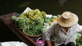 BANGKOK, THAILAND - 13 JULY 2019: Lat Mayom floating market. Traditional classic khlong river canal, local women farmers, long- Royalty Free Stock Photo