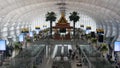 BANGKOK, THAILAND - 16 JULY, 2019: Oriental structure in airport. Traditional Thai construction mounted on glass platforms inside