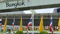 BANGKOK, THAILAND - 11 JULY, 2019: Pedestrians walking on the bridge near MBK and Siam Square under BTS train line. People in