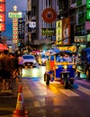 colorful tuk tuk in the city China town with neon lights Royalty Free Stock Photo