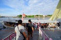 Bangkok, Thailand - July 6, 2019 : Unidentified tourist on ferry boat pier at Koh Kret Royalty Free Stock Photo