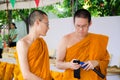 BANGKOK ,THAILAND - 9 JULY 2014 : Unknown two monks in Buddhism