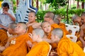 BANGKOK ,THAILAND - 9 JULY 2014 : Unknown young novice monks in