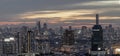 Panorama shot of sunset at Bangkok city skyline. Beautiful scenery view of Skyscraper at night, Selective focus Royalty Free Stock Photo