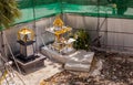 Thai spirit house ; shrine of the household god on Construction zone in bangkok. Joss house