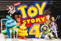 Bangkok, Thailand - Jun 17, 2019: Toy Story 4 movie backdrop display with cartoon characters in movie theatre