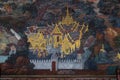 The beautiful painting on the wall of the Thai way of life in ancient times in color paintings on the wall in Wat Phra Kaew Royalty Free Stock Photo