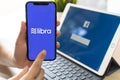 Libra, Facebook`s cryptocurrency, new internet cyber currency by FB social media for money business online digital technology