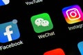 Bangkok, Thailand - June 15 2019: Macro photo of Wechat application icon on a smartphone screen. Wechat messenger app icon. Social