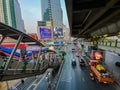 Many car at Asoke intersection with many vehicles in Bangkok Thailand