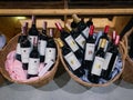 Many type of wines in the basket