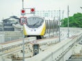 BANGKOK, THAILAND-JUNE 10, 2023: MRT yellow line elevated monorail of Mass Rapid Transit Authority of Thailand. Metropolitan Rapid