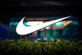 Nike swoosh logo at new flagship store in Bangkok.