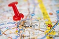 Norwich, Connecticut, road map with red pushpin, city in the United States of America USA Royalty Free Stock Photo