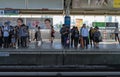 BANGKOK, THAILAND - 5 JUNE 2018: Passengers waiting on platform at BTS Mochit skytrain Station in the morning