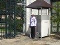 BANGKOK, THAILAND- JUNE, 22, 2017 sentry on duty at a gate of the grand palace, bangkok Royalty Free Stock Photo