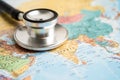 Bangkok, Thailand June 1, 2022, Stethoscope on Asia world globe map background Royalty Free Stock Photo