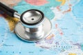 Bangkok, Thailand June 1, 2022, Stethoscope on Asia world globe map background Royalty Free Stock Photo