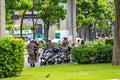 Bangkok, Thailand - 17 June 2018: Three Thailand traffic police / cop on duty at the road near the junction, Bangkok Thailand Royalty Free Stock Photo