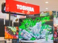 Toshiba Ultra HD 4K Android TV at Toshiba exhibition booth in department store. Royalty Free Stock Photo