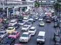 BANGKOK, THAILAND - June 12, 2017: : Traffic moves slowly on a busy city center road at Central World. Bangkok had one of the Royalty Free Stock Photo