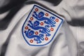 View of England Three Lions National Football Crest on White Home Jersey