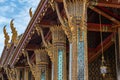 Bangkok, Thailand - Mar 29, 2022: Close up to the artistic architecture and decoration of Phra Ubosot or The Chapel of The Emerald