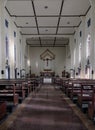 Interior view of St. Joseph Catholic Church contains stained glass windows designed and crafted