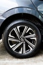 Bangkok, Thailand - March 27, 2023 : Alloy wheel tire of All-new Toyota all new Toyota YARIS ATIV. Famous world brand. Modern